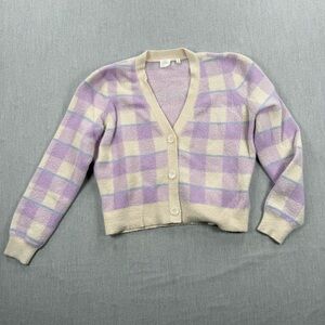 Cyrus Lavender and Cream Plaid Button-Up Cardigan